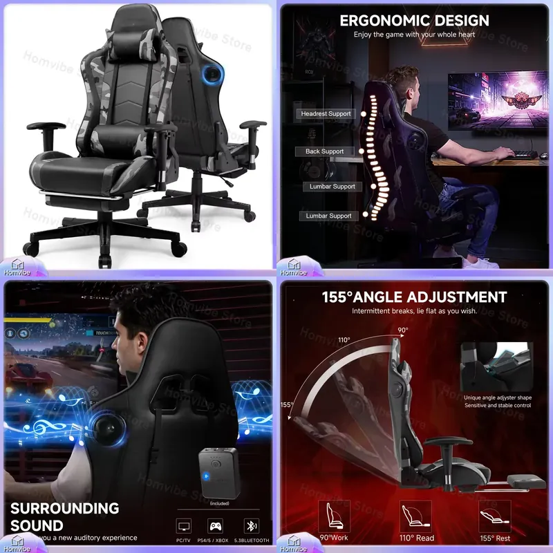 Ergonomic Gaming Chair with Bl - Bluetooth Speaker 评论和价格